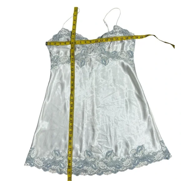 90’s Victoria’s Secret Silky Slip Dress Chemise Robe Set Bridal Set ivory blue L - Picture 10 of 11